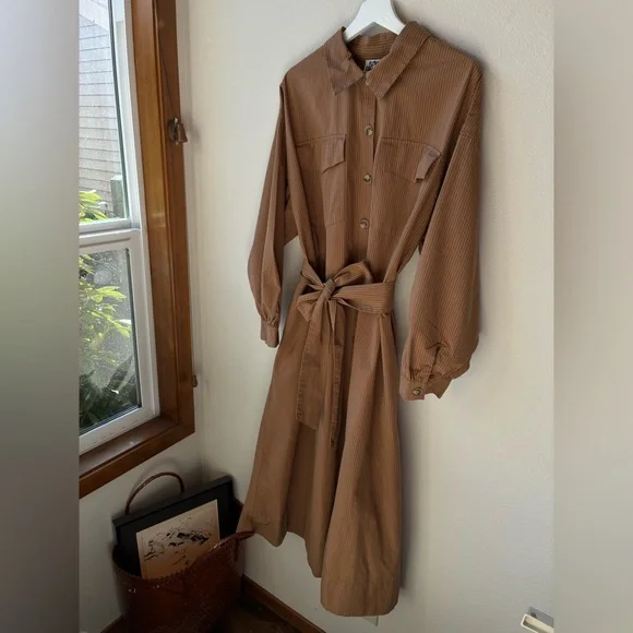 EUC Future Collective Belted Maxi Shirtdress Tan/ Black Striped (Size:L) - Picture 4 of 16